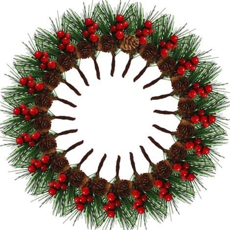 20 Pieces Artificial Christmas Berries, Artificial Pine Branches, Berries Pine Cones Pine Needles, for Garden Christmas Party Table Decorations, Christmas Decorations. (1/5)