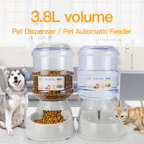 2X Food and Water Dispenser - Cat and Dog Accessory - 2X Automatic Bowl - for Cat Dog Rabbit - 3.8L Capacity