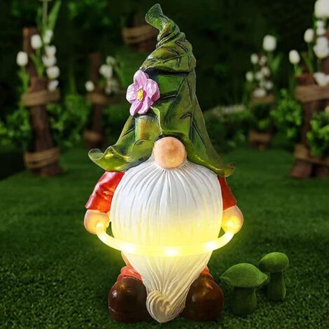 Solar Garden Gnome Statue Lights with LED Solar Powered Synthetic Resin Hula Hoop Gnome with Solar Powered LED Lights for Garden Patio Yard Lawn Outdoor Decor (1/5)