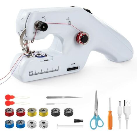 Electronic Sewing Machine, Portable Double Thread Sewing Machine for Adult Beginners, Cordless with Accessories for Clothing, Curtains, Crafts Home Repair and DIY