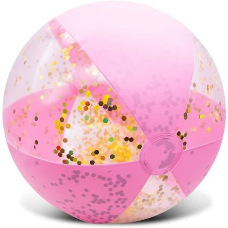 Glitter Inflatable Beach Ball 16 Confetti Accessory, Transparent Glitter Inflatable Beach Ball Pool Party Beach Ball Kids Game Toy Glitter Ball, Pink (1/5)