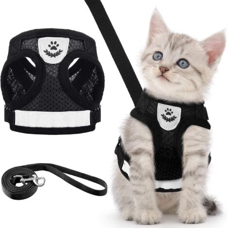Harness and Leash Set for Puppy/Cat Harness Vest Adjustable Leak Proof Soft Mesh Breathable Mesh Chest Leash for Dog Cat Pets (Black)