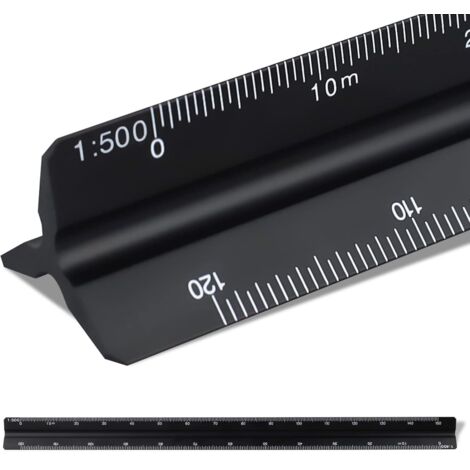 CCYKXA 30cm Scale Ruler, Metal Triangular Ruler for Architects 1:100, 1:200, 1:250, 1:300, 1:400, 1:500 (Black) (1/5)