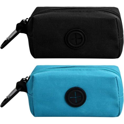 2 Pieces Dog Poop Bag Dispenser, Fabric Dog Bag Holders, Lightweight and Durable, Dog Poop Bag Holder with Carabiner, Waste Bag Dispenser (Black+Blue) Black+Blue