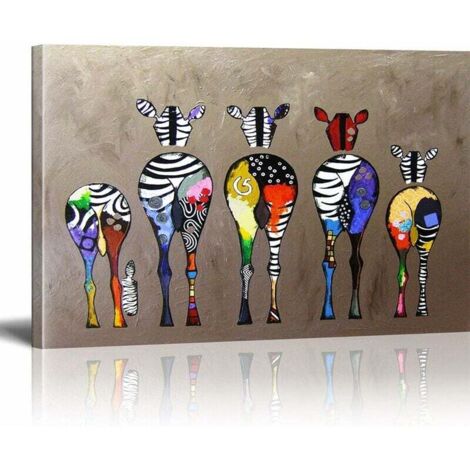 Banksy Canvas Painting Zebra Herd Colorful Rears Street Art Graffiti Canvas Art Decor Print on Canvas Painting Modern Living Room Wall Decor Not Included Frame 40x50cm - - RWTableau (1/5)