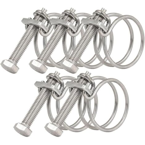 CCYKXAA 5pcs 45-50mm Double Wire Hose Clamps 201 Stainless Steel Pipe Clips Universal Plumbing Hose Fastener (1/4)