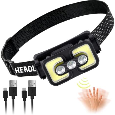 Rechargeable Headlamp, 3 LED 350 Lumens IPX5 Headlamp with 6 Lighting Modes 1200mah Ultra Powerful Led Headlamp, Headlamp for Fishing, Camping (1/5)
