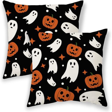 CCYKXA Halloween pillowcases Cushion Covers 18x18 Inch Set of 2 Scary Black Ghost Pattern Decorative Linen Throw Pillow Covers for Couch Burnt Orange Pumpkin Fall Outdoor Outdoor (1/5)