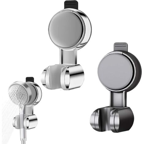 CCYKXA 2 x Reusable Suction Cup Shower Head Holder without Drilling, Adjustable Shower Holder, Suction Cup Shower Head Holder, Black and Silver (1/5)