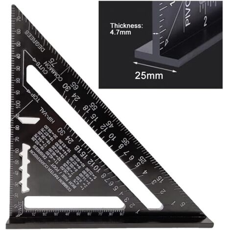 BCC 17cm Triangle Protractor Aluminum Alloy Carpenter Square Triangle Metric Professional Woodworking Angle Ruler Triangular Ruler with Protractor Measuring Tool Black (1/5)