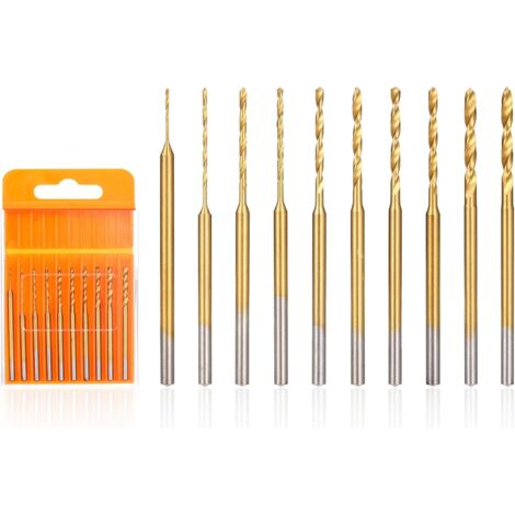 CCYKXA Mini Twist Drill Bit Set, 10Pcs Micro Engraving Drill Bits, 0.6mm-2.2mm, HSS 2.35mm Shank Titanium Coated Small Drill Bit Hole Punching Tool for DIY Resin Jewelry Amber Wood Leather (1/5)