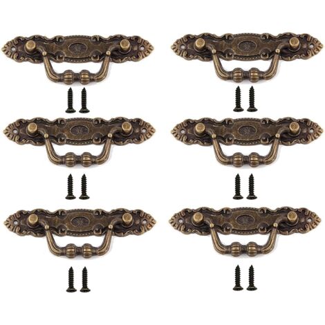6 Pieces Vintage Zinc Alloy Drawer Pulls Handles, Come with 12 Screws, Zinc Alloy Cabinet Handle, for Furniture Cabinets, Wardrobes, Dressers, Wooden Boxes