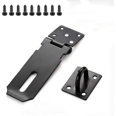 Stainless Steel Padlock Hasp, Heavy Duty Hasp and Staple Set Door Lock Hasp Hasp Shed Clasp Hasp Padlock Clip Padlock Door Clip with Screws - Black (1/5)
