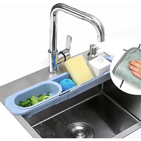Kitchen Sink Organizer with Extendable Telescopic Stand and Sponge Holder (Grey)