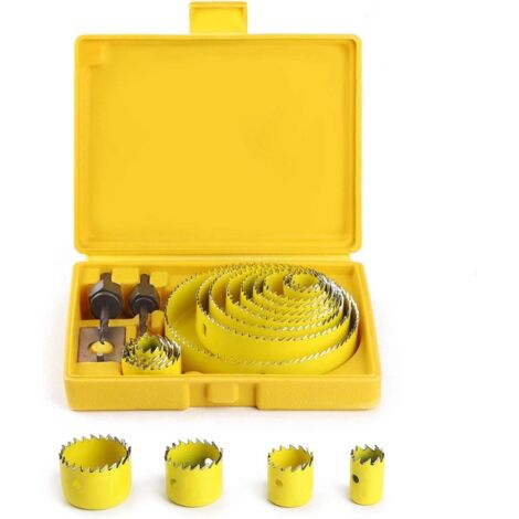 Hole Saw Set, Ø19127mm Hole Saws Complete Kit in Case with Mandrels and Fixtures for Wood Plaster Plastic PVC Made of High Quality A3 Hardened Steel