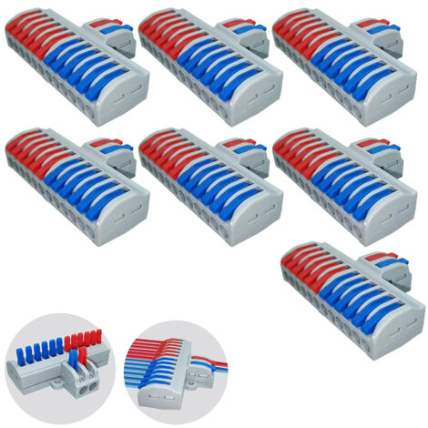 CCYKXA Terminal Blocks, Push-in Terminal Blocks, 7pcs 2 in 12 out Quick Electrical Connectors, Compact Wire Connectors for Inlining Circuit (1/5)