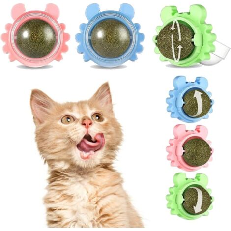 3 Catnip Balls, 360° Rotating Wall Mounted Snacks for Cats, Edible Cat Toys, Catnip Balls, Used for Cats Clean Their Teeth and Attract Cats