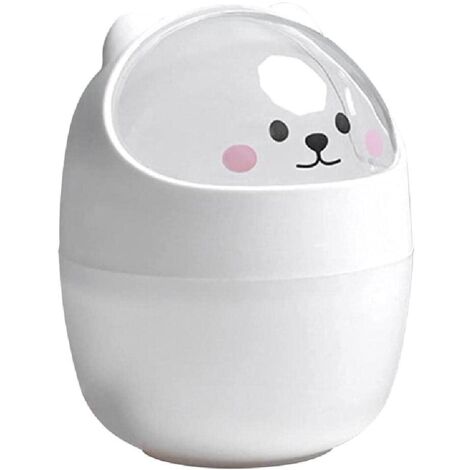 Mini Desktop Trash Can with Lid, Portable Table Trash Can, Makeup Table Trash Can, for Home Living Room Kitchen Bedroom Bathroom Office,White/Yellow/Dark Gray White (1/5)