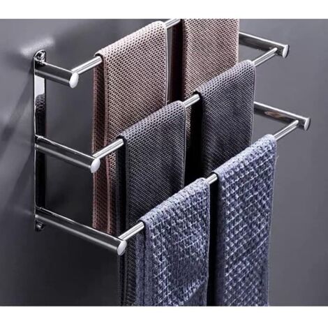 Silver 304 Stainless Steel Wall Mounted Towel Rack, Thick Towel Bar with Hook, Towel Holder for Bathroom (1/5)