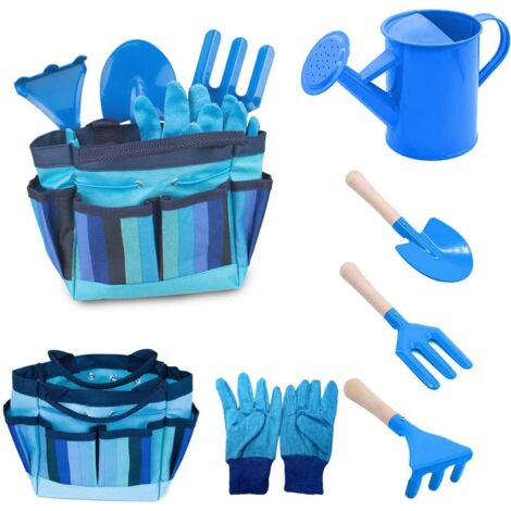 Garden Tool Set for, 6 Piece Garden Tool Set for, Gardening Gloves, Shovel, Rake, Trowel (Blue) (1/4)