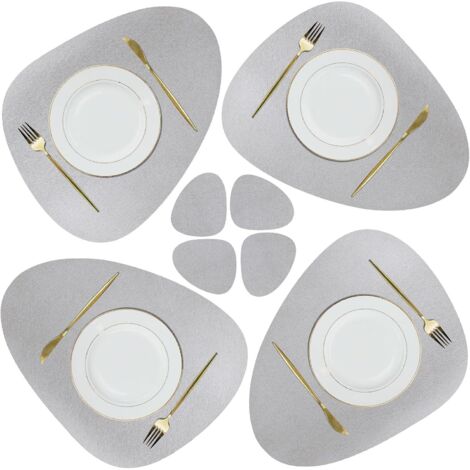Tinor – Leather placemat and coaster set – 4 large placemats 40x32cm + 4 coasters 13x11cm – Waterproof, non-slip, heat resistant – Easy to clean (1/5)