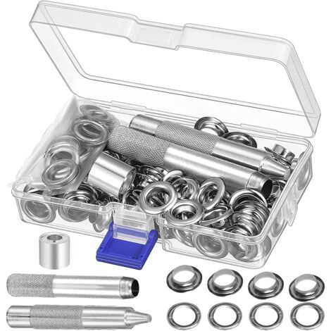 Grommet Kit Eyelets Tools 10mm, Grommet Kit Tools Metal Eyelets Sets 100 Set, Eyelets for Tarps for Canvas Tarpaulin Tent Repair (1/5)