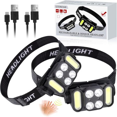 Rechargeable Headlamp, 2 Pieces 4 LED 350 Lumens IPX5 Headlamp with 6 Lighting Modes 1200mAH Ultra Powerful Led Headlamp, Lightweight Headlamp for Fishing, Camping (1/5)
