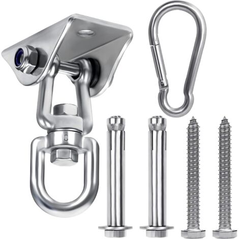 Tinor – Heavy duty stainless steel ceiling hook – 360° rotatable – 400kg load capacity for hammocks, swings, punching bags – Easy installation with screws (1/5)