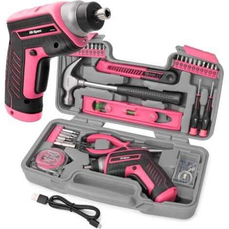 4V Electric Screwdriver Pink - Multifunction Cordless Drill Driver with Complete Tool Kit and Accessories - Storage Case with Hammer, Pliers, Drill Bit, Screwdriver and Bits (1/5)