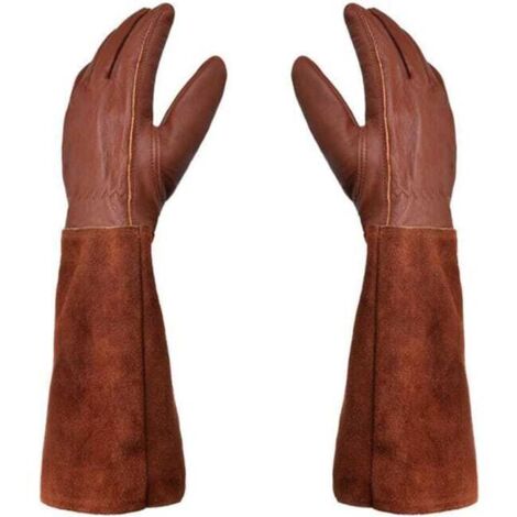 Unisex Gardening Gloves - Pair of Gardening Gloves - Leather Protection - Gardening Gloves for Thorns and Brambles and Work Gloves--Brown--M (1/5)