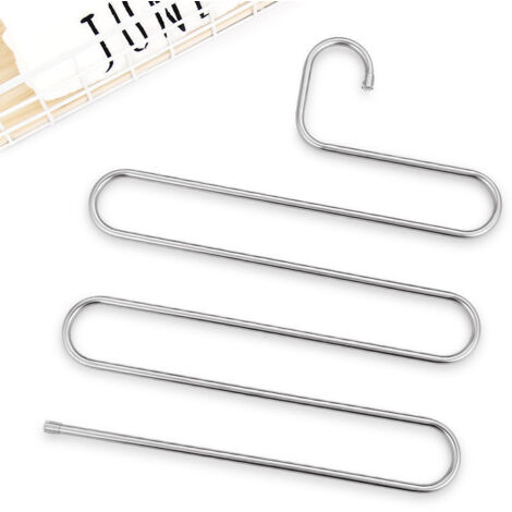 (14.17 x 13.38 inch, 2 Pack, Sliver) S-Type Stainless Steel Clothes Pants Hangers Closet Storage Organizer for Trousers Jeans Scarf Hanging (1/5)