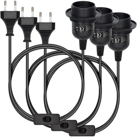 3x pendant light - socket with circuit black housing with 3.5m cable screw threaded ring - E27 pendant lamp
