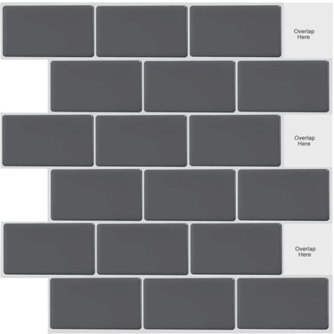 Tinor – 10 sheets peel and stick subway tiles – Self adhesive wall tiles in gray and black – 12" x 12" for kitchen and bathroom (1/5)