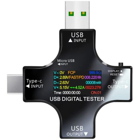 USB Tester Multimeter USB-C Current Voltage Meter 3.3-30V 0-5.1A Tester 2 in 1 Voltmeter Ammeter Power Capacity Wattmeter Charger Detector