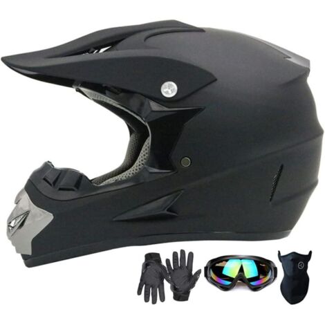 Motocross Helmet, Fashion Full Face Helmet for Adults and Youth, Off-Road Motorcycle Helmet, ATV Helmet, Off-Road MTB Helmet, 4-Piece Set (Black, L) (1/5)
