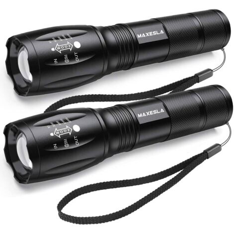 Ultra Powerful LED Flashlight, 2000 Lumens IP65 Waterproof Tactical Lamp Zoomable 5 Lighting Modes Shockproof Anti-Slip for Camping Hiking Emergency 2 Pack [Energy Class A+++] (1/5)
