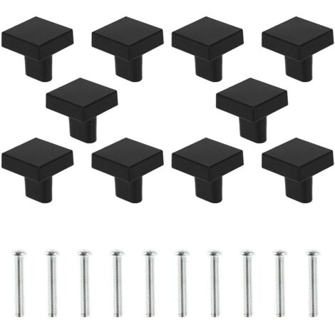 Pack of 10 Black Door Knobs Solid Brass Square Cabinet Knobs Vintage Kitchen Furniture Handles with Screws for Wardrobe Cupboards Drawers (Black)