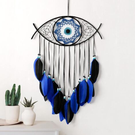 Macrame Evil Eye Dream Catcher Hand Woven White Feathers Dreamcatcher Wall Hanging Home Decoration Ornament Blessing Festival Gift (1/5)