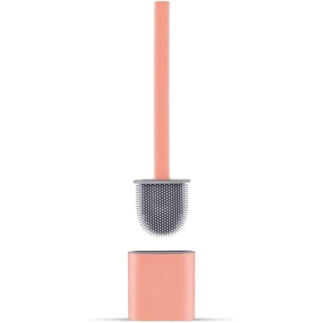 Silicone Toilet Brush Plate - Toilet Brush and Holder, Drip Free, Antibacterial, Ventilated Toilet Brush, Quick Drying No Odor, Wall/Floor Mounted Toilet Brush, Bathroom and Toilet, Pink (1/5)