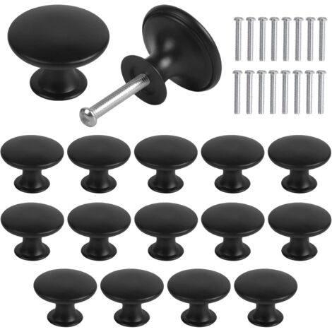 16 pièces boutons de meubles, boutons de tiroir vintage, poignée de porte de 30 mm, boutons de meubles ronds, boutons de porte, poignées de meubles pour armoires de cuisine, armoires de chevet (noir) (1/5)