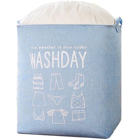 Large Waterproof Foldable Dirty Laundry Hamper 75L/100L/175L Drawstring Dirty Laundry Bag Travel Dirty Clothes Laundry Bin Storage Basket (Blue, 75L) (1/5)