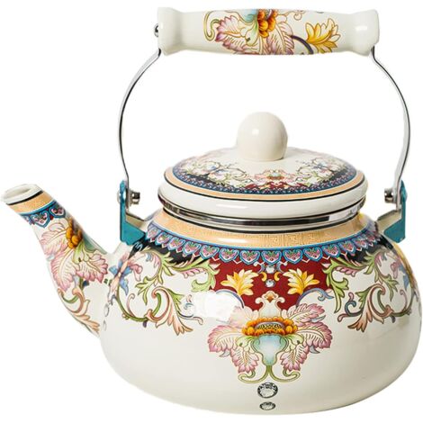 Tinor – Vintage enamel teapot 2L for stovetop – Durable ceramic handle – Easy to clean – Heat resistant – Flower pattern design (1/5)