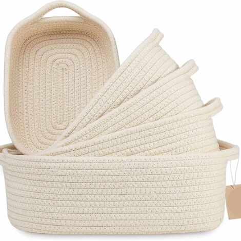 Set of 5 cotton storage baskets, woven, 1050g, 25x23cm, beige (1/5)