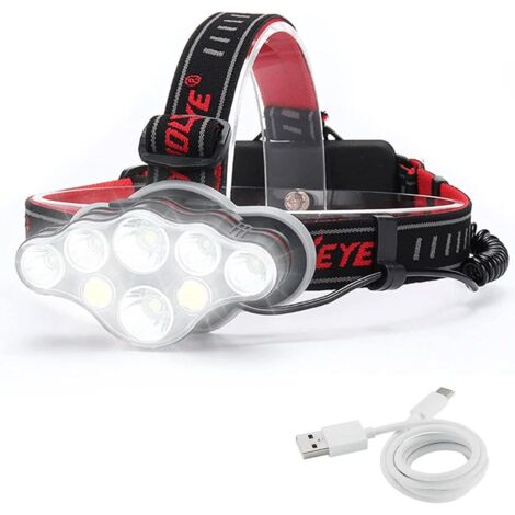Rechargeable Headlamp, Super Lumen 18000, 8 LED Light Modes, Powerful Headlamp Hands-free Lamp for Camping, Fishing, Cycling and Hiking, IPX4 Waterproof Certified (1/5)