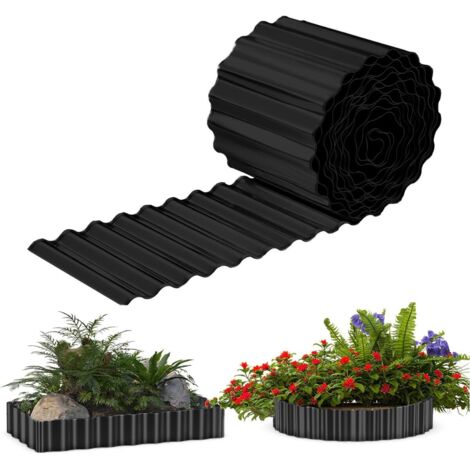 15cm H x 6m Long Metal Garden Edging, Corrugated Landscape Edging Galvanized Lawn Edging, Flexible Garden Border for Flower Beds Surrounded by Trees - Black (1/5)