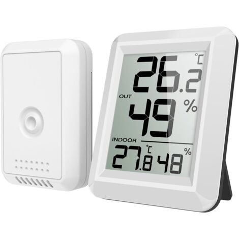 Indoor Outdoor Thermometer, Connected Thermometer with Wireless Outdoor Sensor, Digital Hygrometer Thermometer with Large LCD Screen, ℃/℉ Switch, for Office, Home, Bedroom
