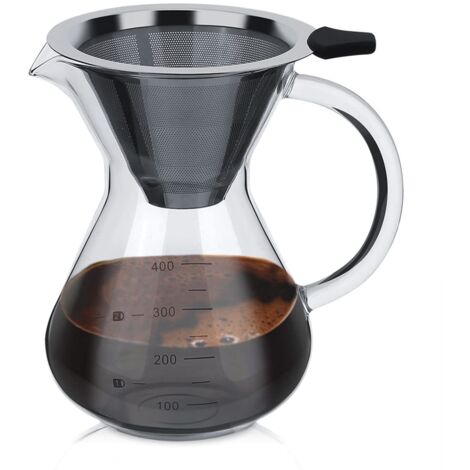 Pour-over coffee maker, manual coffee filter, borosilicate glass carafe, manual pour-over coffee maker with permanent filter, 0.4 L (1/5)