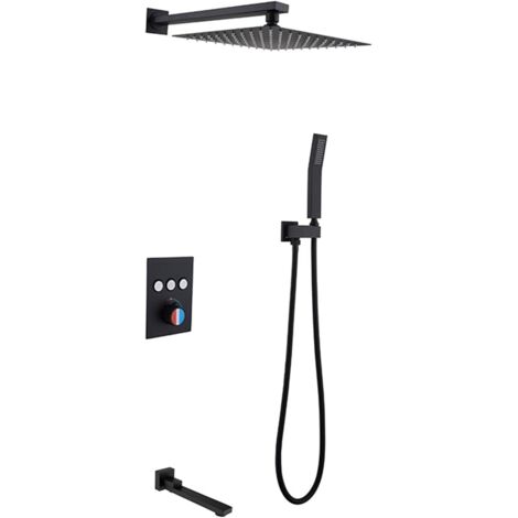 Brass Rain Shower Faucet, 8 Inch Black Square Shower Faucet Set (1/5)