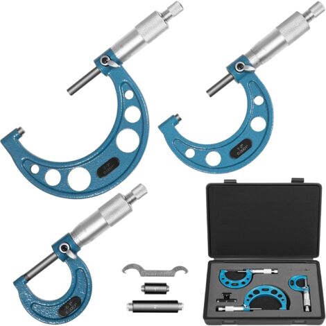 3PCS 0-3 inch Outside Micrometer Precision Mechanical Outside Micrometer Scale 0.0001 inch Outside Diameter Measuring Tool with Calibrators Wrench Case Palmer Precision Machinist Tools