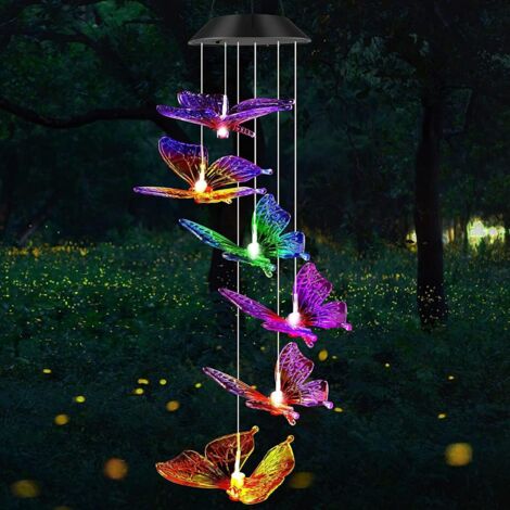 Color Changing Spiral Solar Powered LED Chime for Garden Romantic Outdoor Decor for Patio, Yard with Butterfly Hook (1/5)